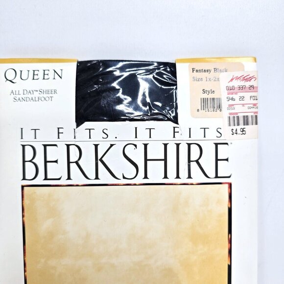 Vintage Berkshire Pantyhose Plus Size Queen 1X Off Black Nylon Sandalfoot - Picture 2 of 7